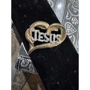 Vintage “Jesus” Heart Brooch – Gold Tone with Sparkles